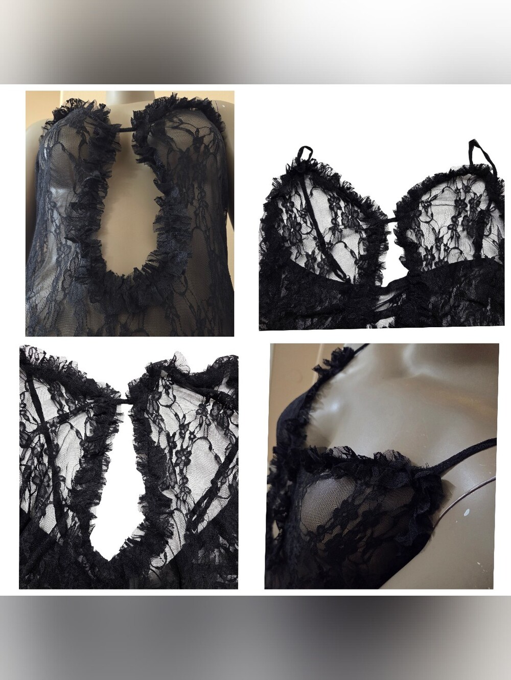 F NOVA V-Neck Ruffled Cut-Out Lace Swimwear Cover-Up Maxi Dress 2XL Black NWT - Picture 4 of 12